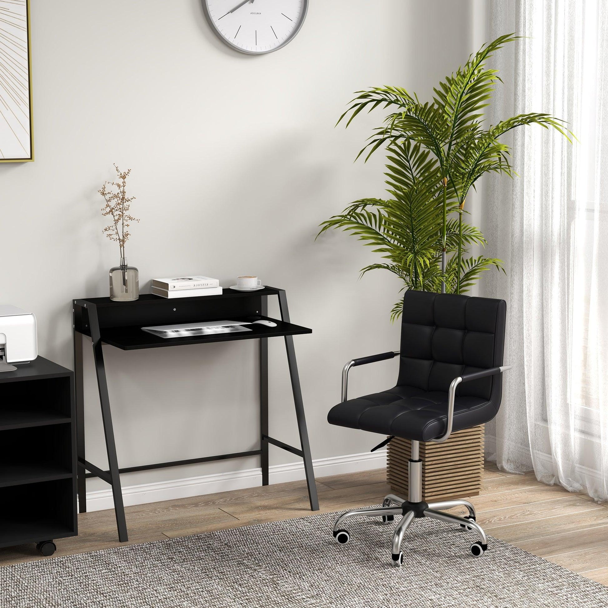 HOMCOM Black Faux Leather Office Chair and Desk Set with Swivel Wheels - ALL4U RETAILER LTD