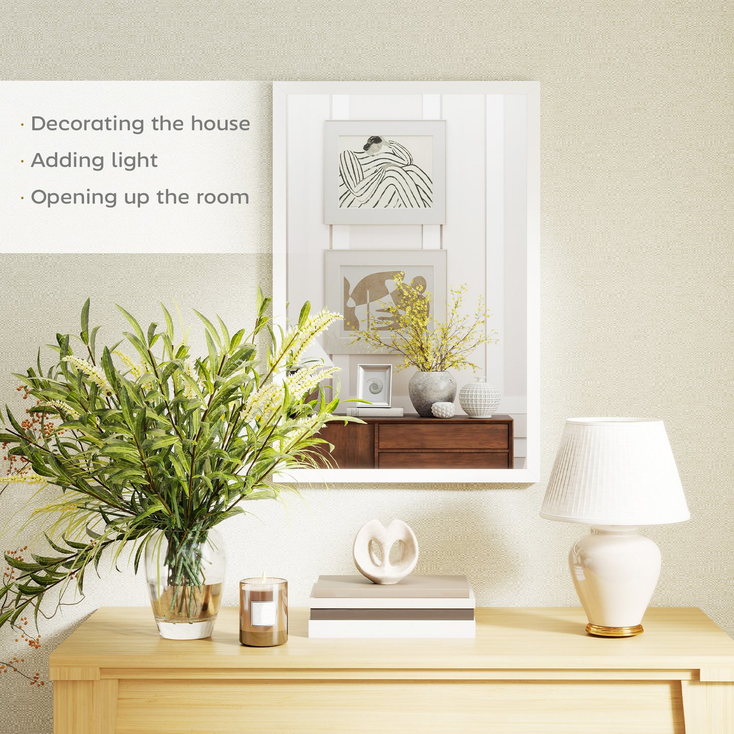 HOMCOM Wall Mounted Bathroom Mirror 60x40 cm White for Living Room Bedroom Hallway