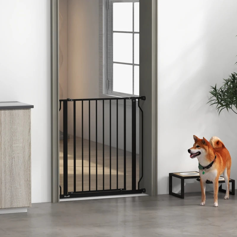 PawHut Extra Wide Dog Safety Gate with Door Pressure for Doorways, Hallways, Staircases - Black, Expandable Pet Barrier