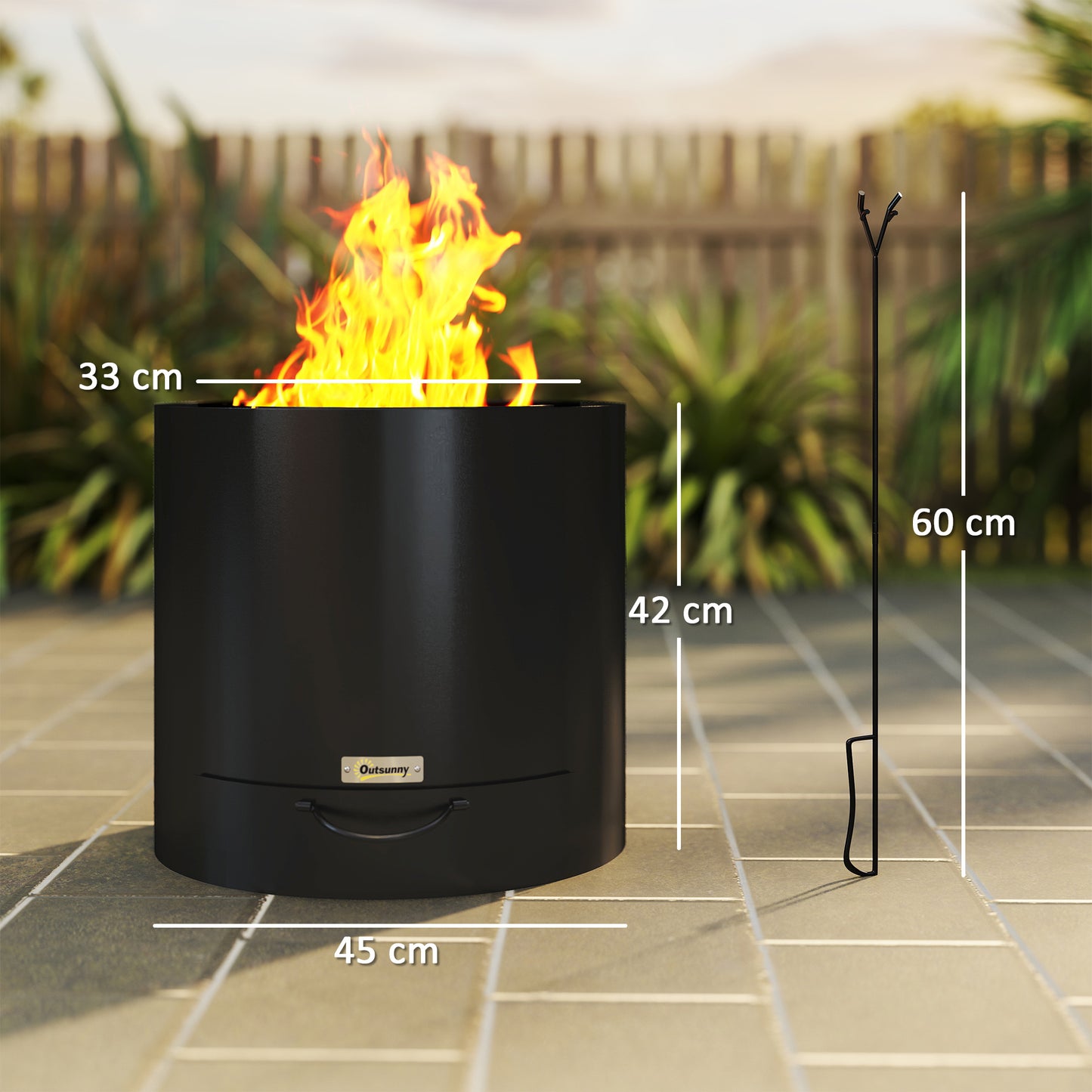 Outsunny Metal Wood Burning Fire Pit With Poker Portable Outdoor Patio Black Powder Coated Finish