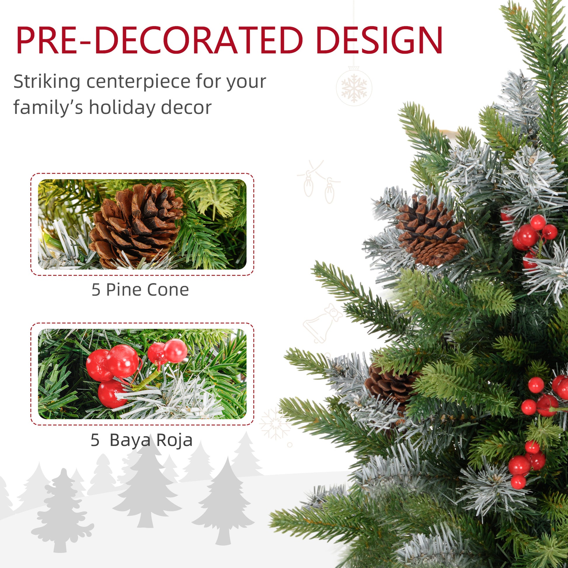 HOMCOM Set of 2 Prelit 2ft Tabletop Christmas Trees with LED Lights, Pine Cones, and Berries - Indoor Holiday Decor - ALL4U RETAILER LTD