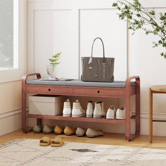HOMCOM Shoe Bench With 2 Drawers Cushioned Seat Hallway Storage 105 cm Dark Brown And Grey