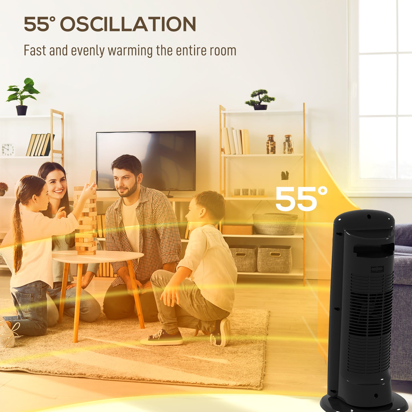 HOMCOM 2000W Ceramic Space Heater With 4 Modes Adjustable Thermostat 55 Degree Oscillation Tip Over Protection