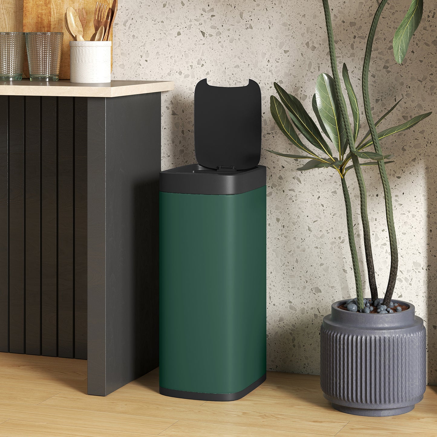 Homcom 50L Sensor Bin Automatic Kitchen Bin With Manual Override Battery Operated Handsfree Lid Inner Bucket Free Design
