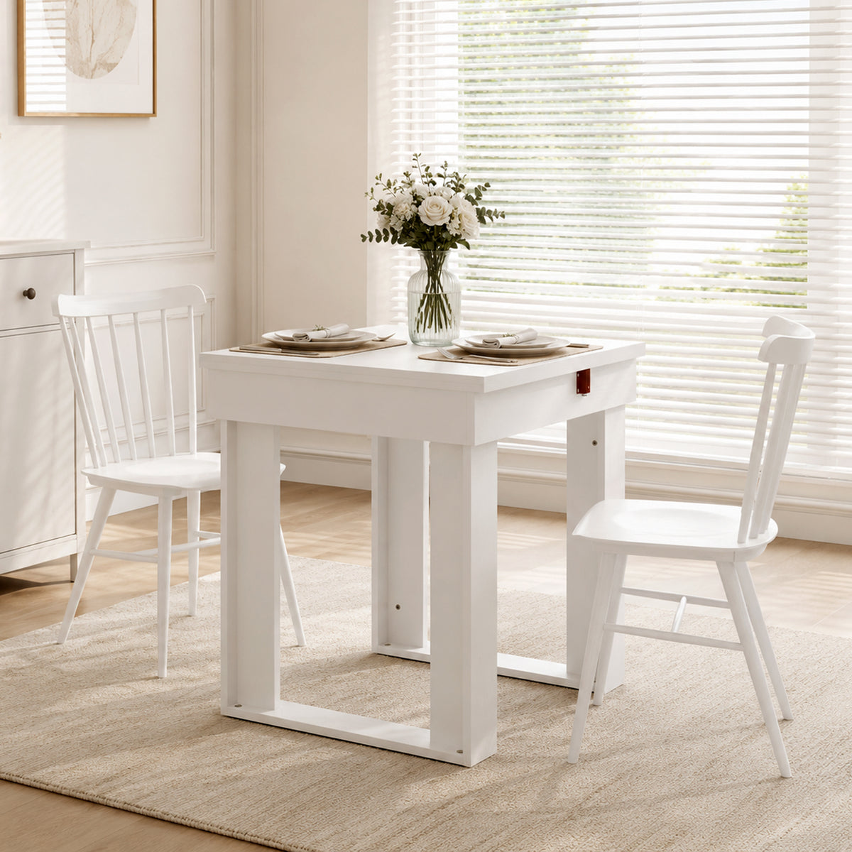 HOMCOM Folding Extendable Dining Table With Storage White Steel Rails