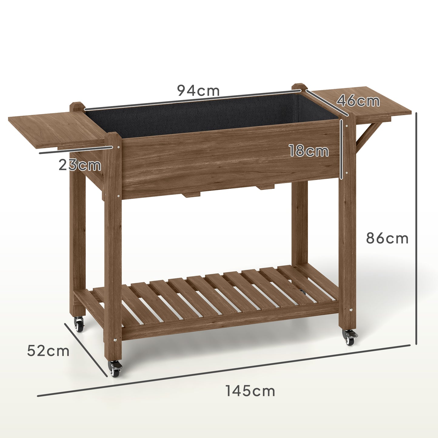 Outsunny 46 x 94 Cm Wooden Raised Planter With Shelves Carbonised Finish For Garden