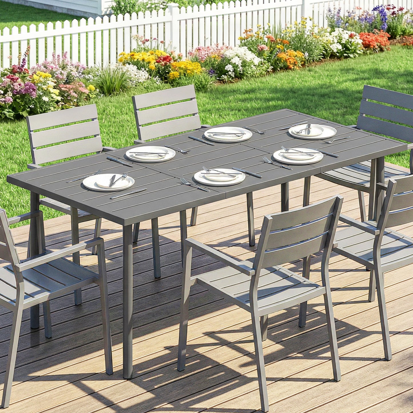 Outsunny 165 X 80 Cm Rectangular Garden Dining Table For 6 With Slatted Top Weather Resistant Metal Frame