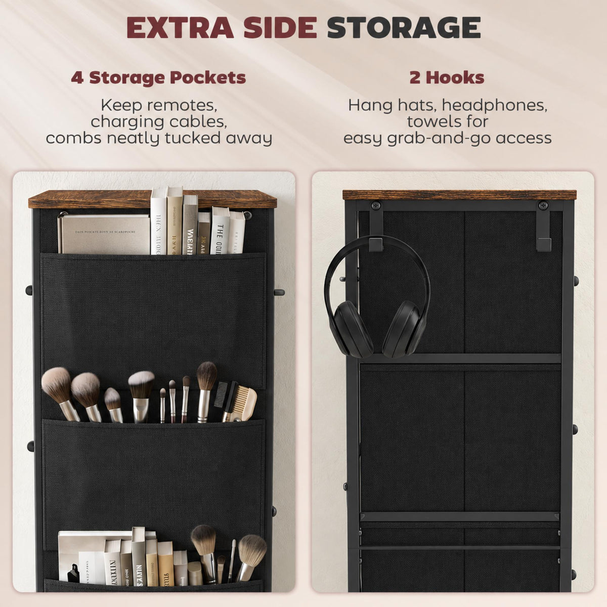 HOMCOM Rustic Brown Chest of Drawers with 8 Fabric Drawers and Side Bag
