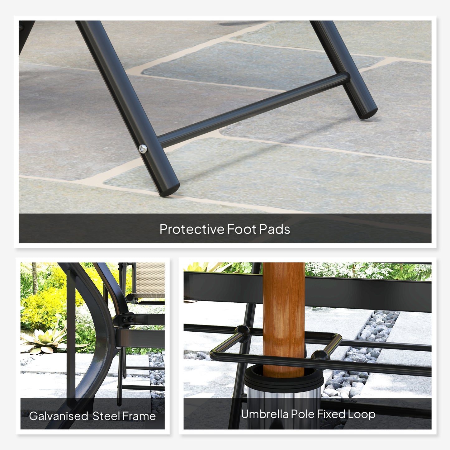 Outsunny Five Piece Steel Frame Outdoor Patio Set With Square Table And Folding Chairs Khaki And Black
