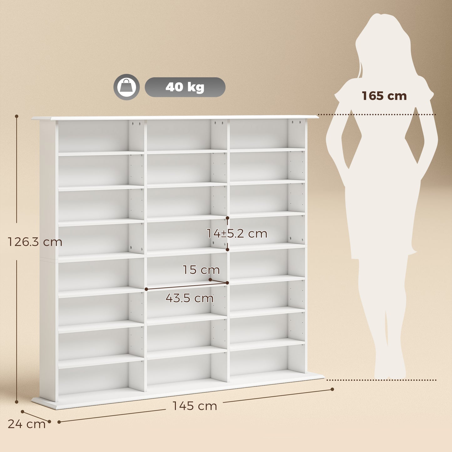 HOMCOM 1032 CD And 594 DVD Blu Ray Storage Unit With 24 Compartments And 18 Adjustable Shelves White
