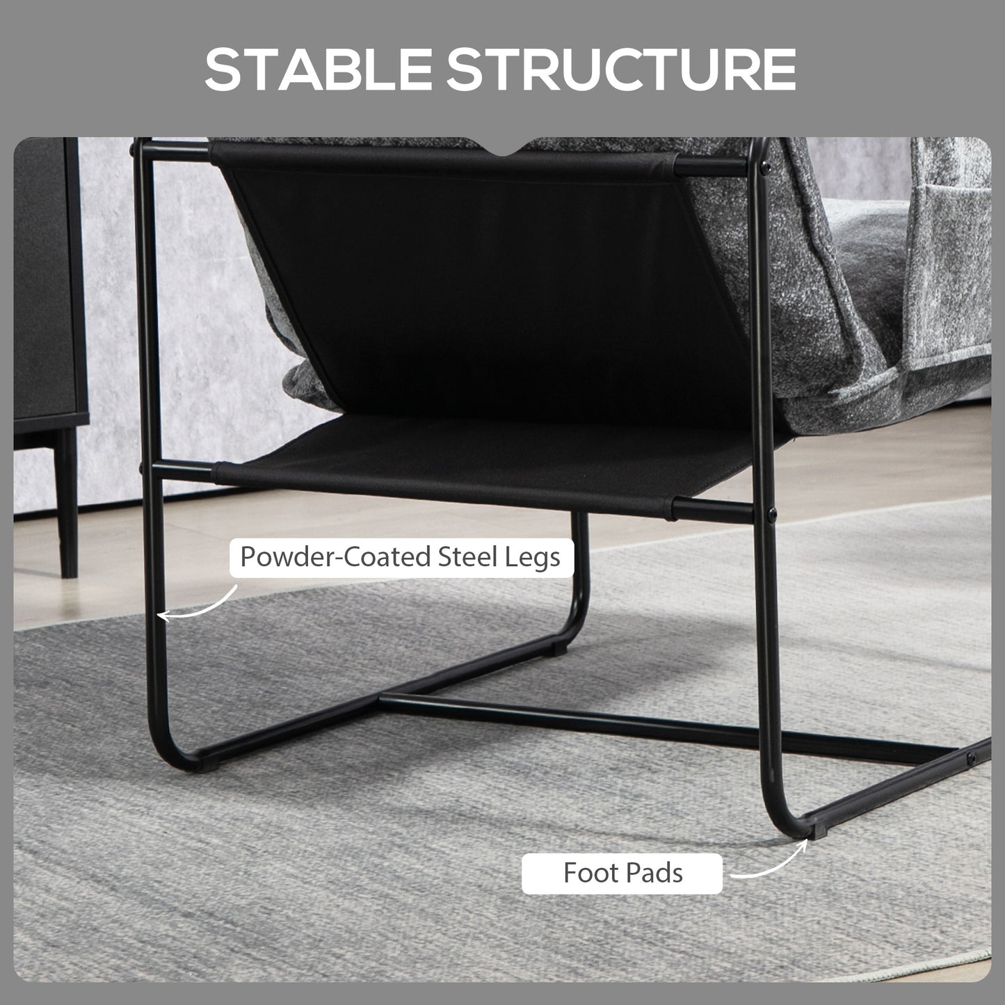 HOMCOM Minimal Padded Accent Chair With Pockets Grey Chenille Upholstery Removable Washable Covers And Storage Arms