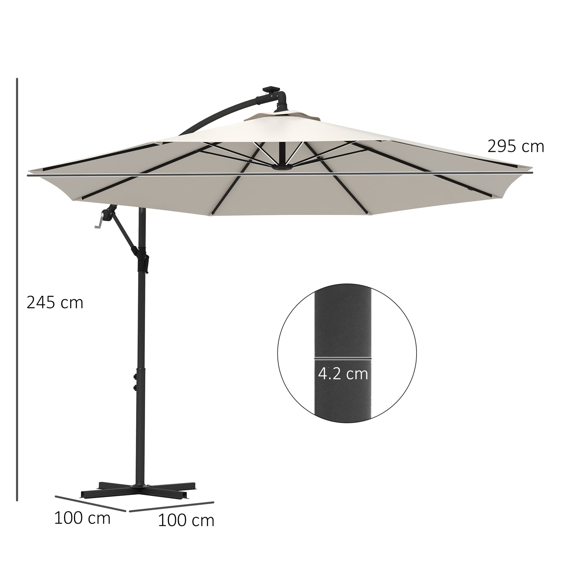 Outsunny 3m Cantilever Umbrella with Solar-Powered LED Lights and Crank Handle for Garden Shade - ALL4U RETAILER LTD