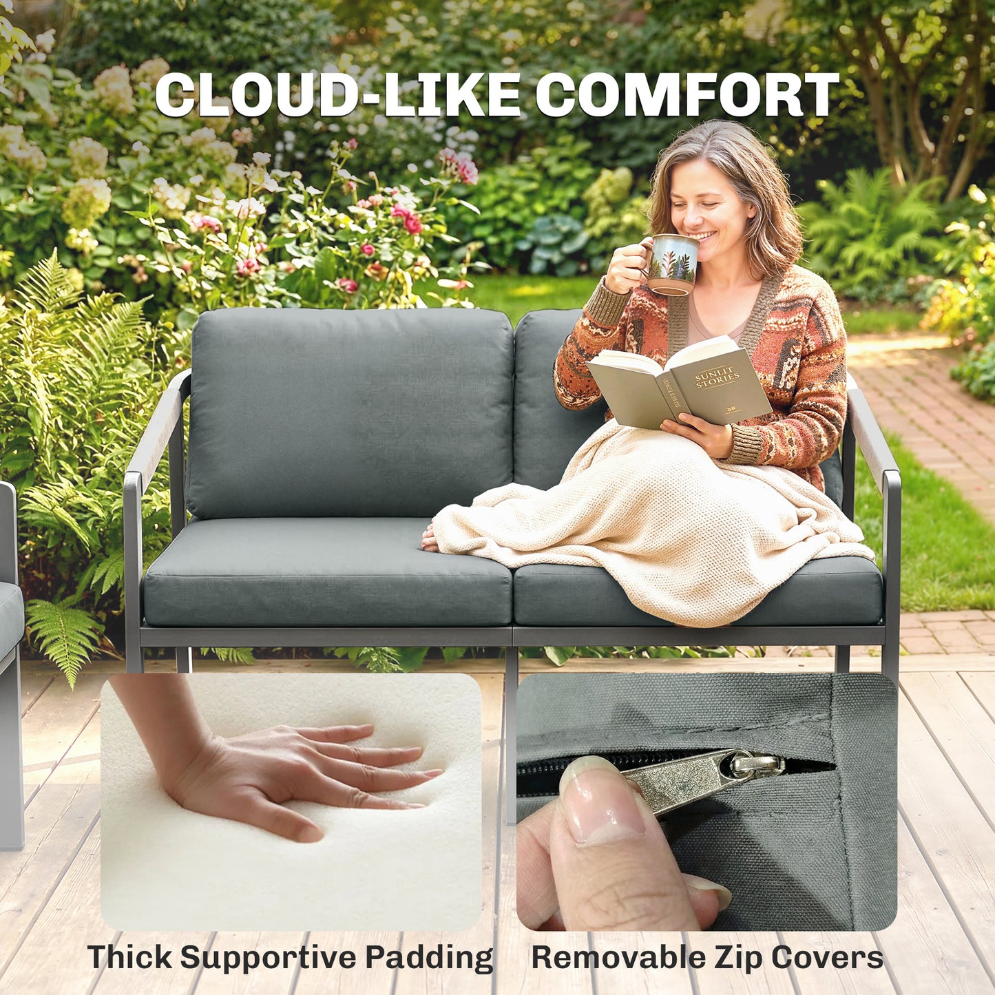 Outsunny Aluminium Garden Furniture Set 4 Seater Outdoor Patio Sofa Set With Loveseat And 2 Armchairs Slatted Table