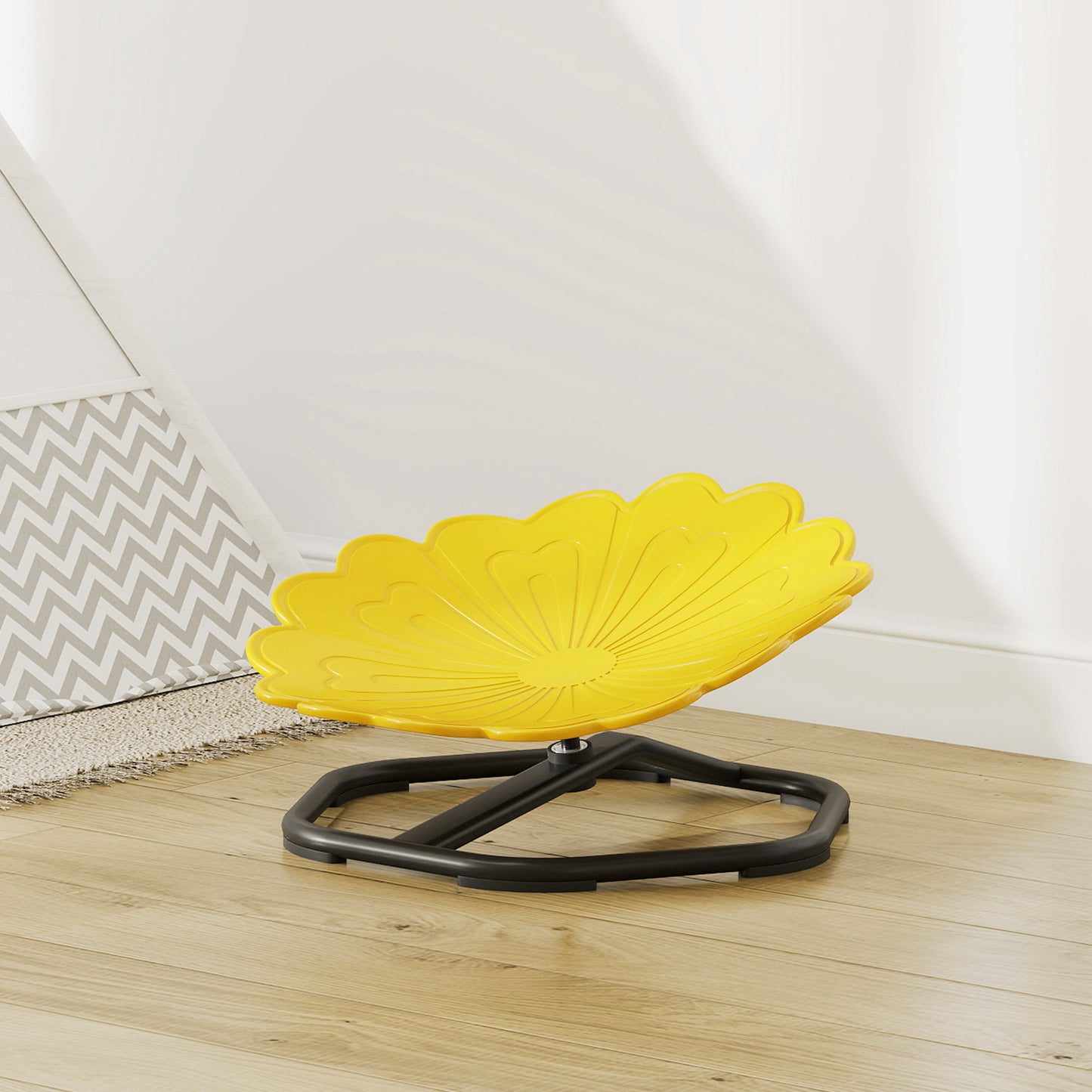 AIYAPLAY Flower Shaped Sensory Spinning Chair Non Slip Base for Balance and Coordination Yellow