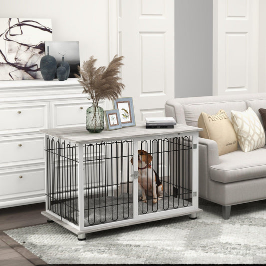 PawHut Dog Crate Furniture End Table w/ Soft Washable Cushion, Lockable Door - ALL4U RETAILER LTD