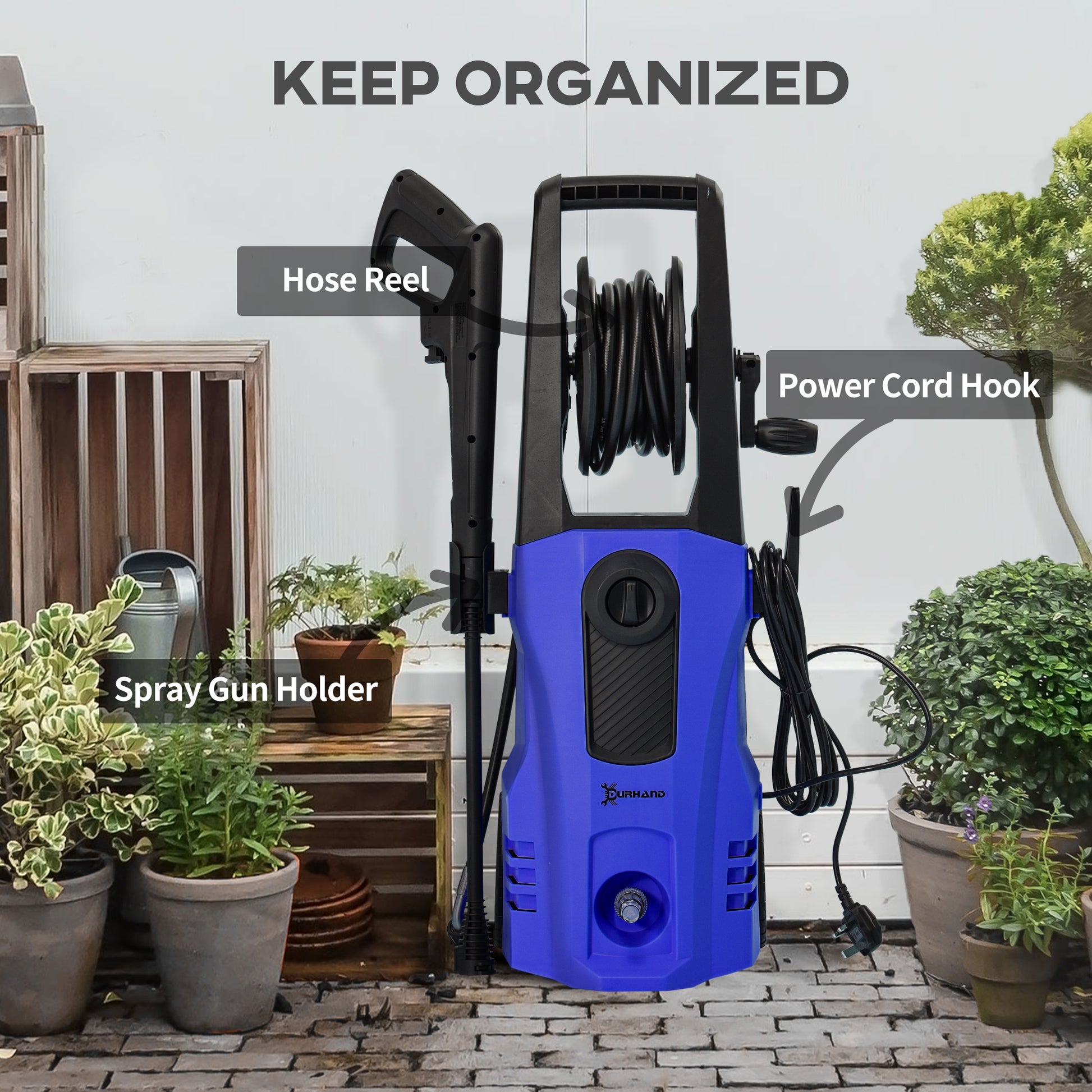 DURHAND 1800W Portable High Pressure Washer with 150 Bar and 510 L/h Flow Rate - Versatile Jet Wash Cleaner in Blue - ALL4U RETAILER LTD