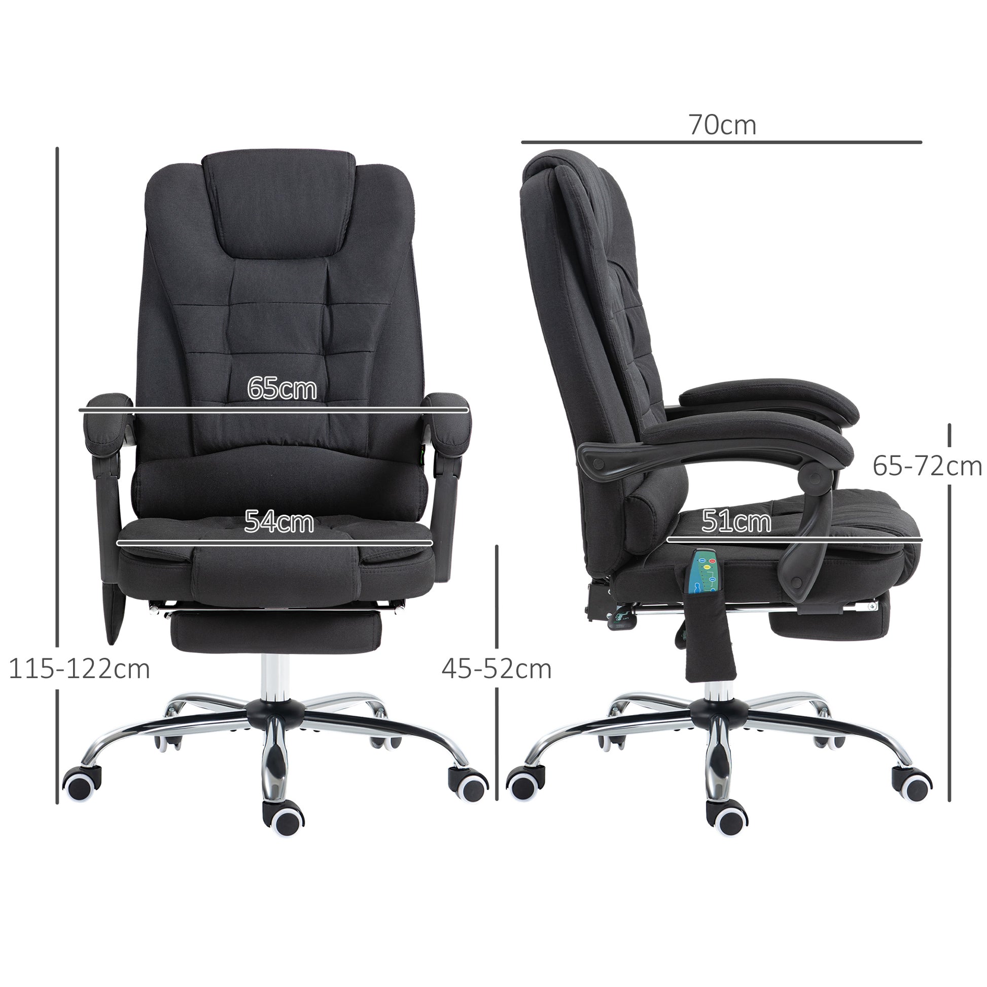 Vinsetto Heated Massage Office Chair with 6 Vibration Points and Reclining Feature - Black - ALL4U RETAILER LTD