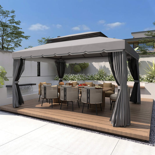 Outsunny 3 x 4m Aluminium GardenÂ Gazebo, Marquee Canopy Shelter Pavilion Party Tent with Nets and Curtains for Garden and Deck, Dark Grey