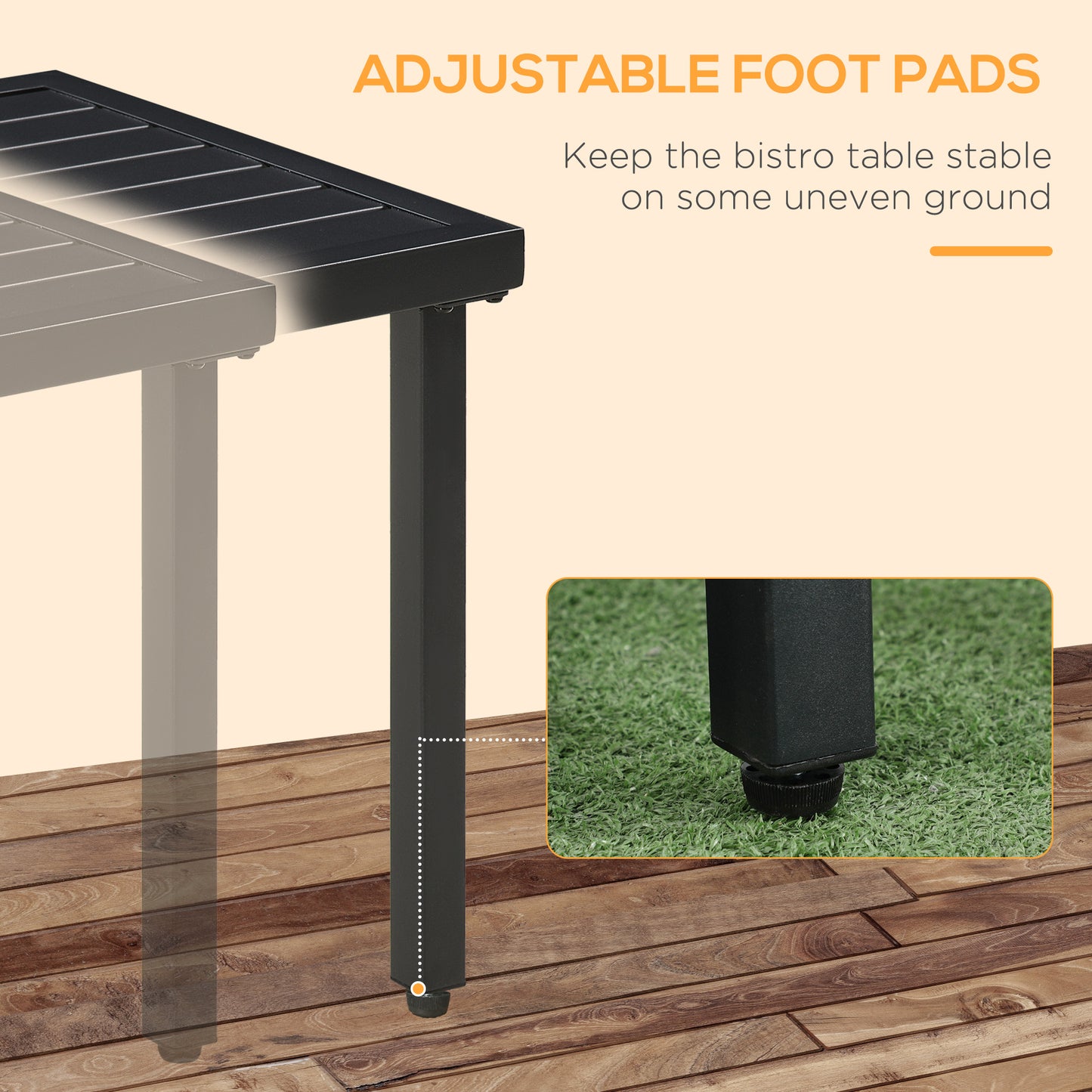 Outsunny Black Steel Outdoor Side Table with Umbrella Holder for Balcony and Garden - ALL4U RETAILER LTD