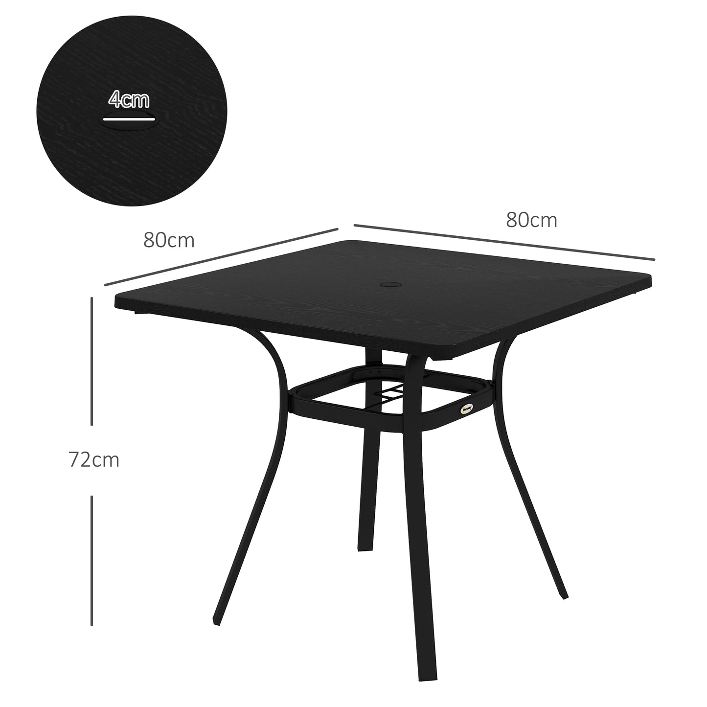 Outsunny Stylish Black Steel Garden Bistro Table with Umbrella Hole for Four People - ALL4U RETAILER LTD