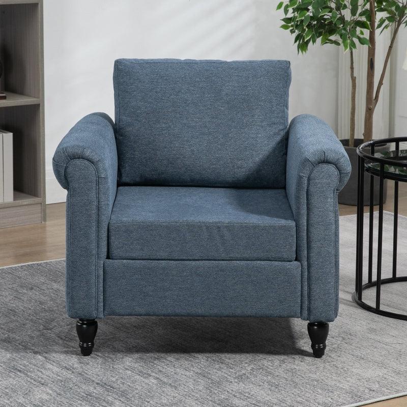 HOMCOM Vintage Accent Chair - Dark Blue Upholstered Occasional Chair with Back Pillow - ALL4U RETAILER LTD