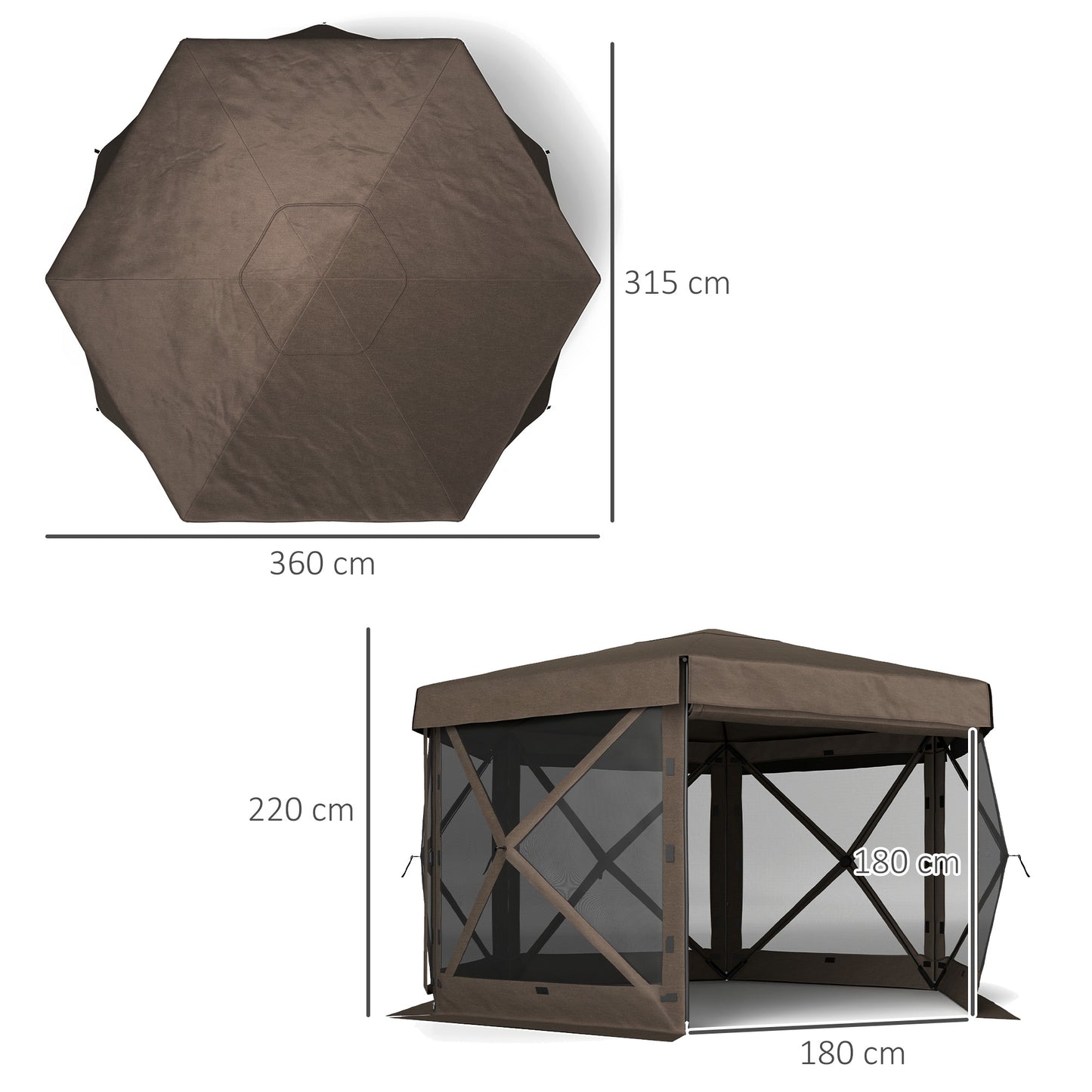 Outsunny 3x3m Hexagon Pop Up Gazebo With 5 Sides Carry Bag Waterproof UV Resistant Garden Patio Tent Brown