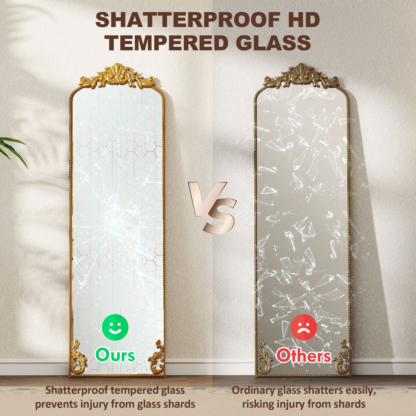 HOMCOM Full Length Floor Mirror 50 By 160 cm With Baroque Gold Tone Metal Frame For Bedroom Living Room Dressing Room