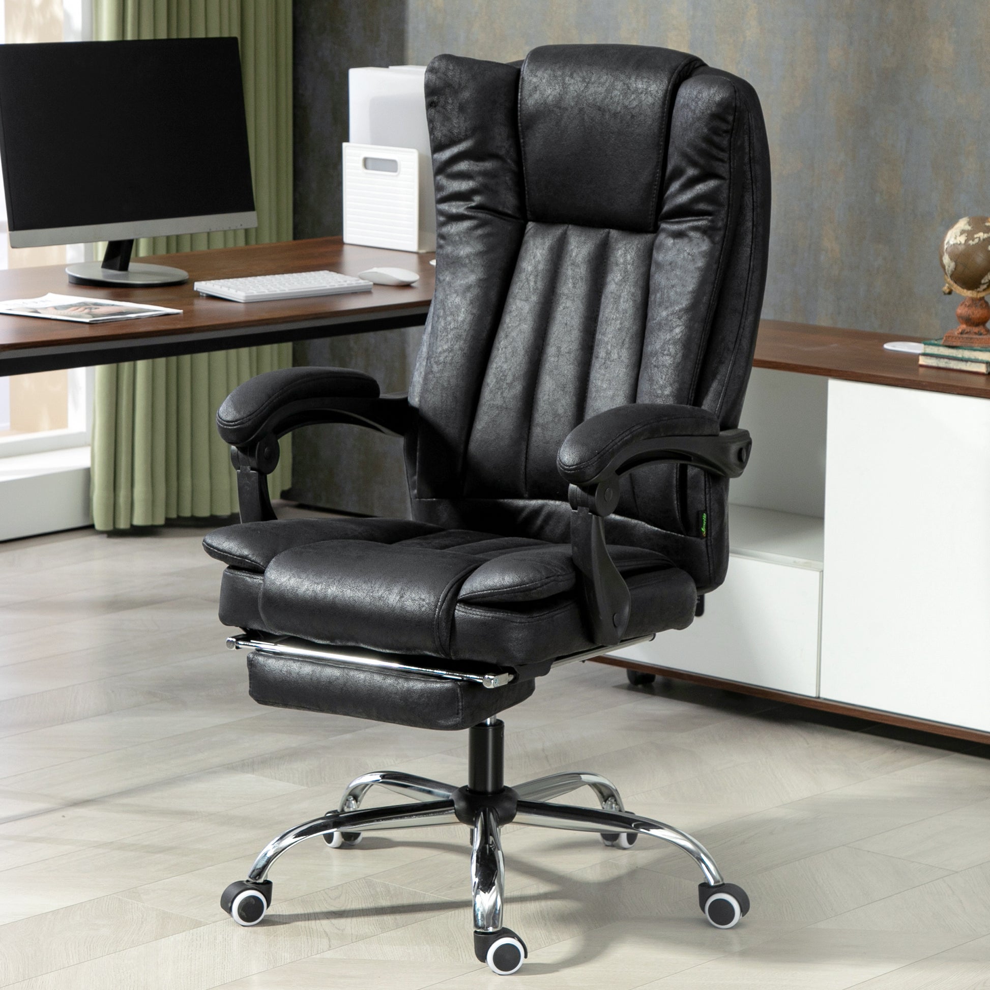 Vinsetto Ergonomic Microfibre Office Chair with Recline, Armrests, and Footrest - Black - ALL4U RETAILER LTD