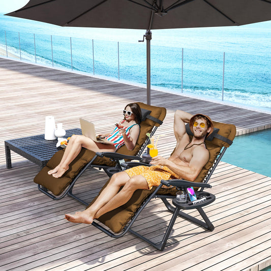 Outsunny Set Of Two Reclining Sun Loungers With Cushions For Outdoor Patio Brown