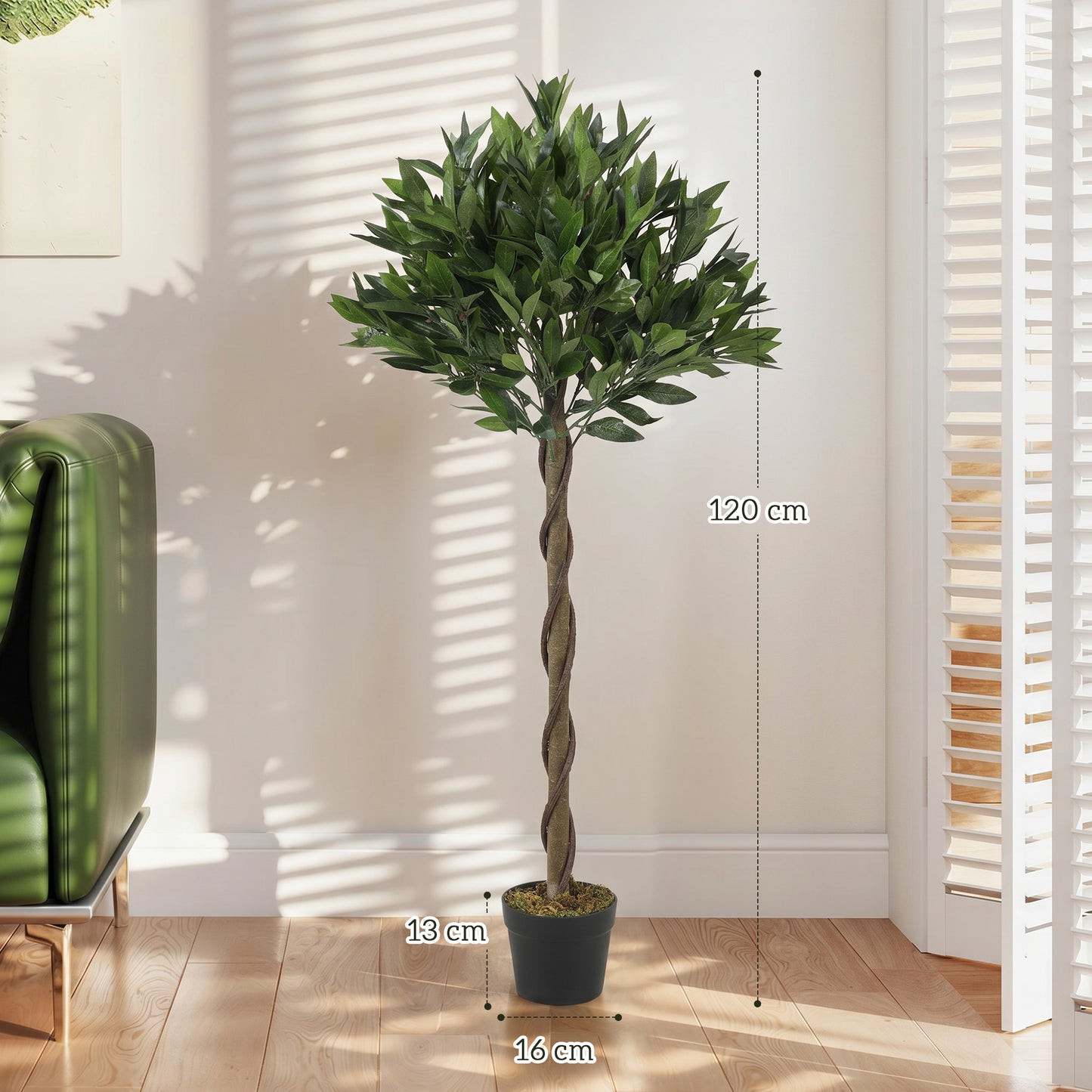 Outsunny Artificial Bay Laurel Topiary Trees Twisted Trunk Set 2 with Weighted Pots Topiary Balls Outdoor
