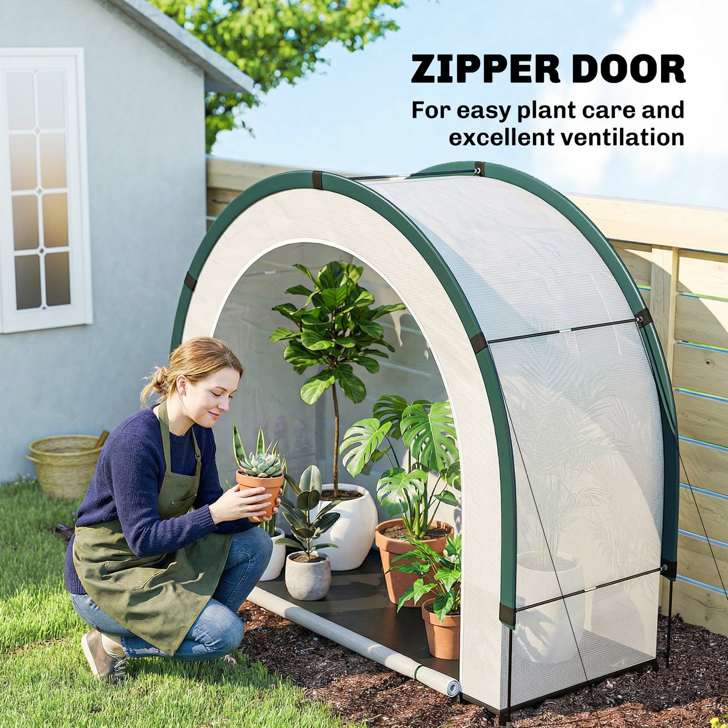 Outsunny Foldable Portable Mini Greenhouse With Zipper Door PE Base 200 x 80 x 164 cm Green