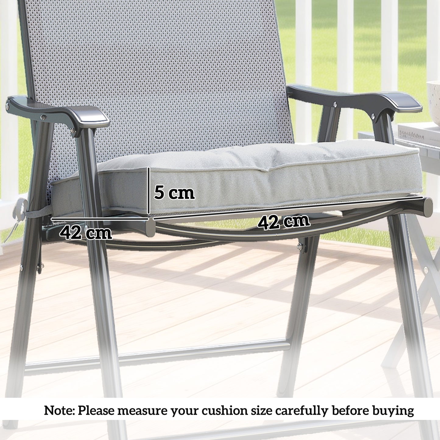 Outsunny Set of 4 Garden Chair Seat Cushions With Ties 42 x 42 cm Light Grey Replacement Pads