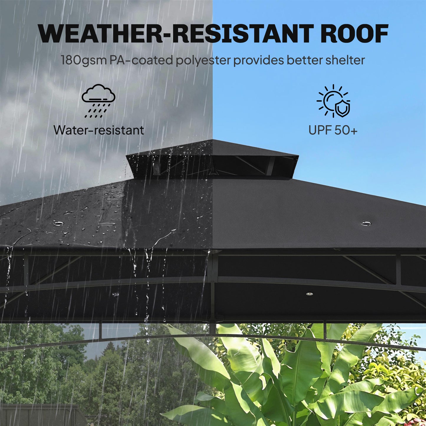 Outsunny 3x3m Gazebo With 2 Tier Roof Weatherproof Waterproof Garden Shade Rust Resistant Metal Frame Black
