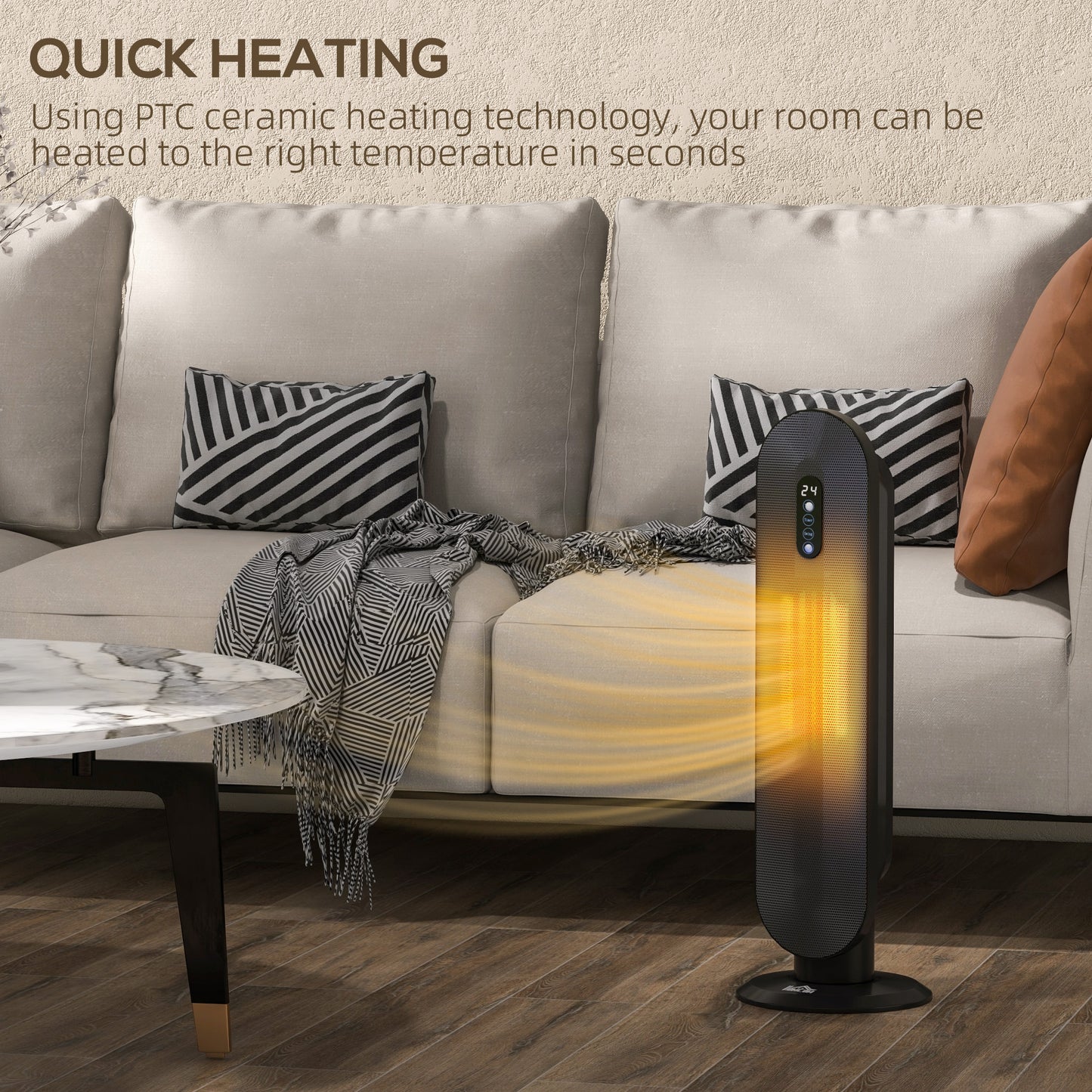 HOMCOM 45 Degree Oscillating Ceramic Space Heater With Remote Control For Home Office Black
