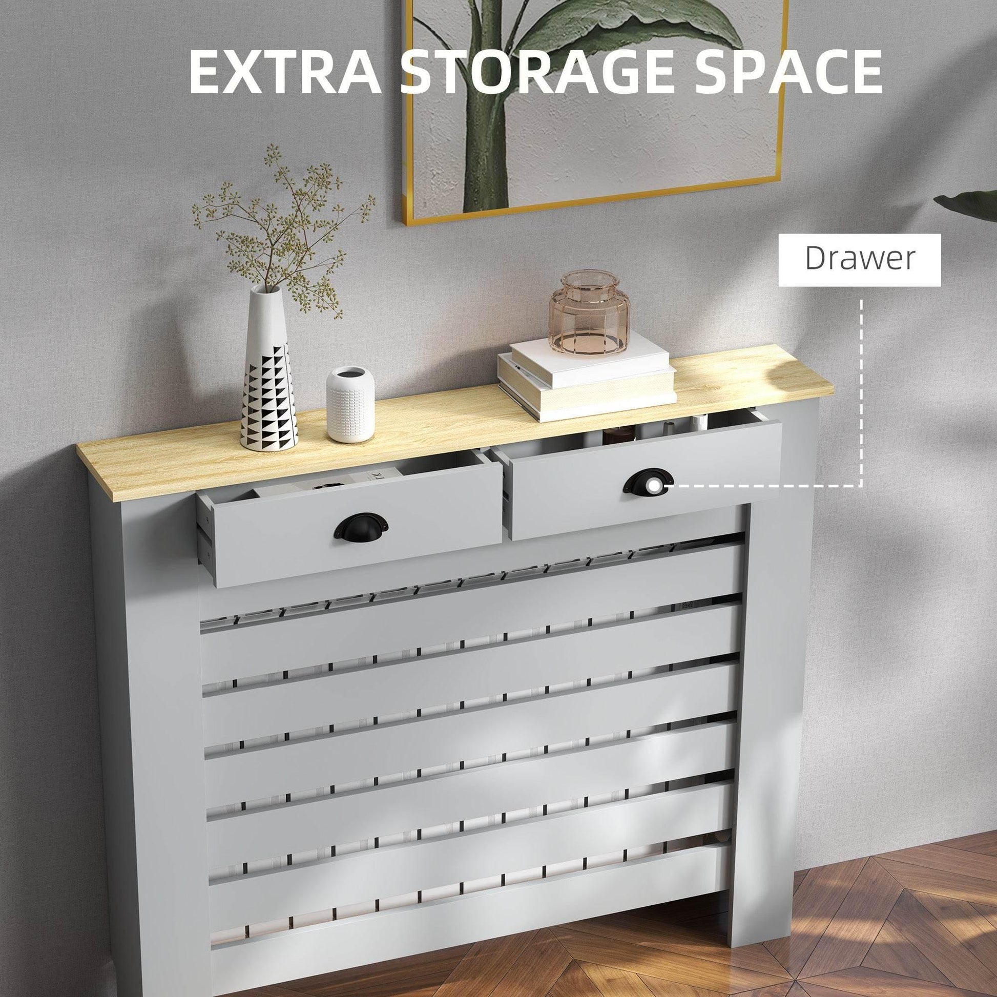 Stylish Grey Radiator Cover with Storage Drawer - HOMCOM 95.5H x 111Wcm - ALL4U RETAILER LTD