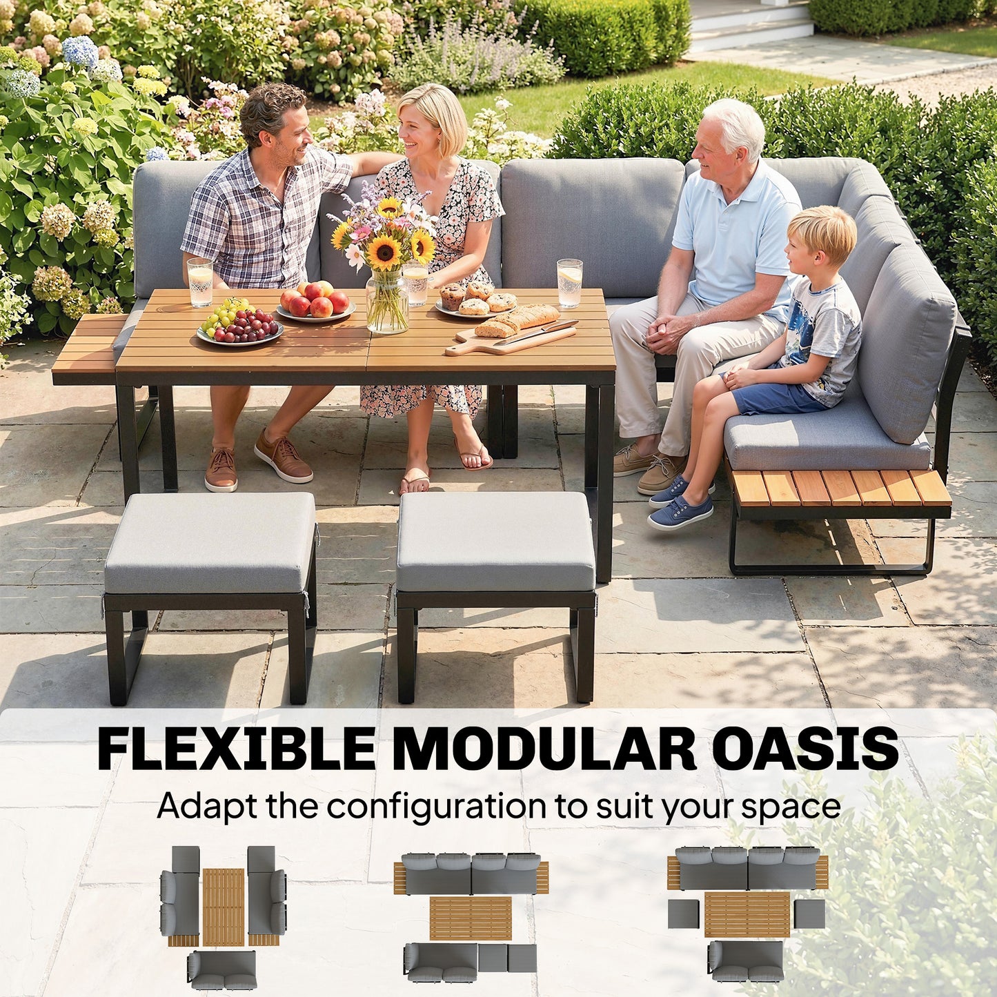 Outsunny Modular Patio Furniture Set 6 Pieces With Dining Table For Outdoor Patio Grey