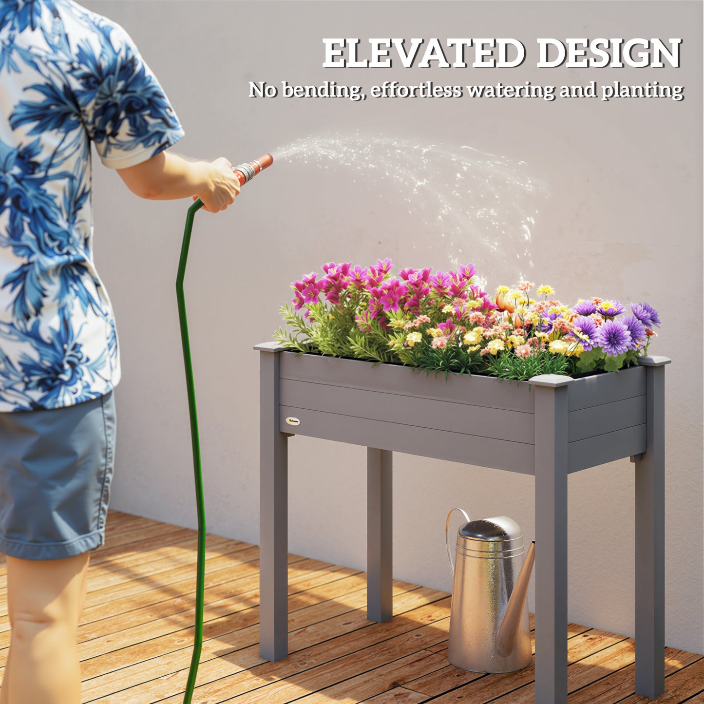 Outsunny Raised Garden Bed Wooden Elevated Planter Box With Bed Liner For Flowers Vegetables Herbs Dark Grey