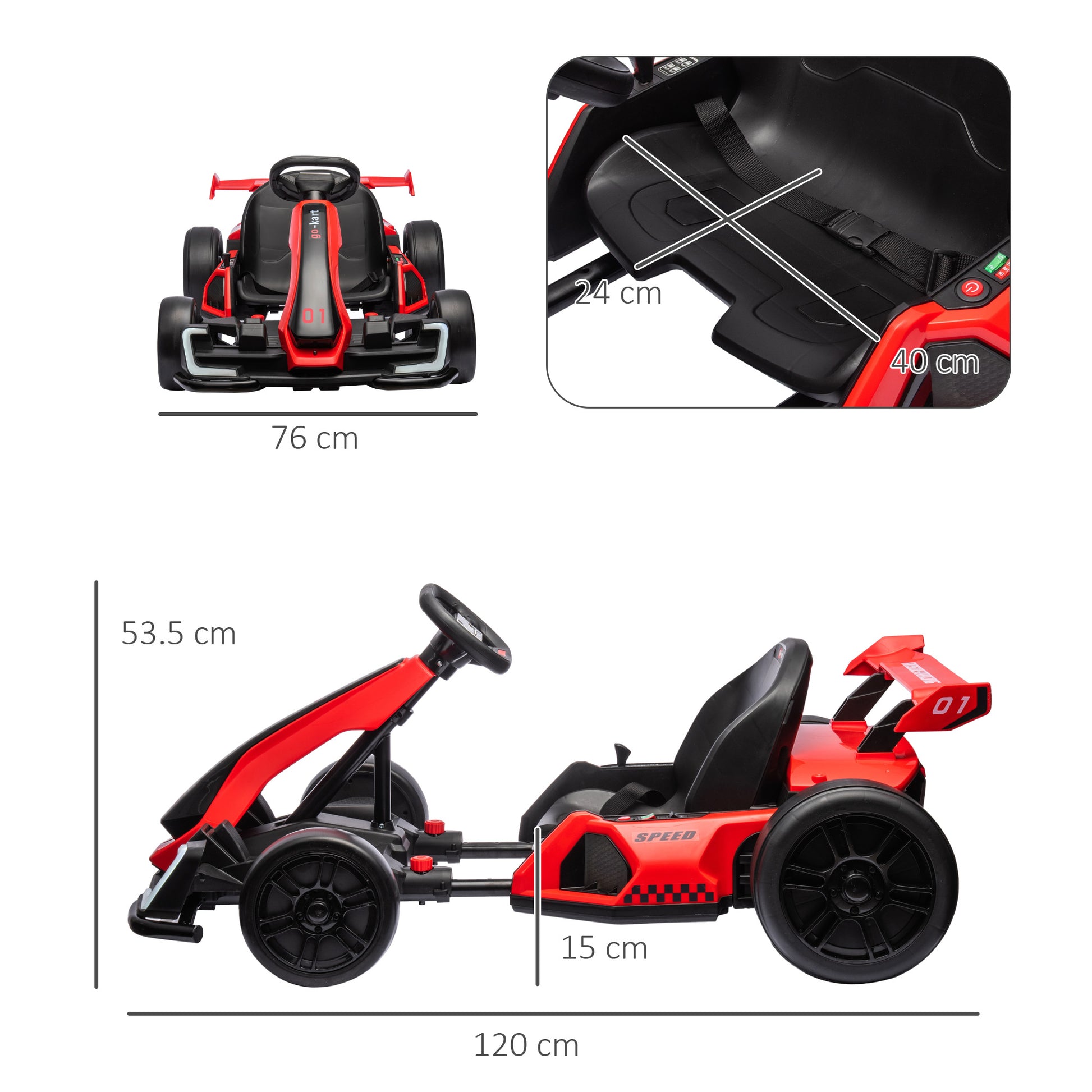 AIYAPLAY 24V Kids Electric Go Kart with Adjustable Seat - Thrilling Red Adventure Ride for Ages 6-12 - ALL4U RETAILER LTD