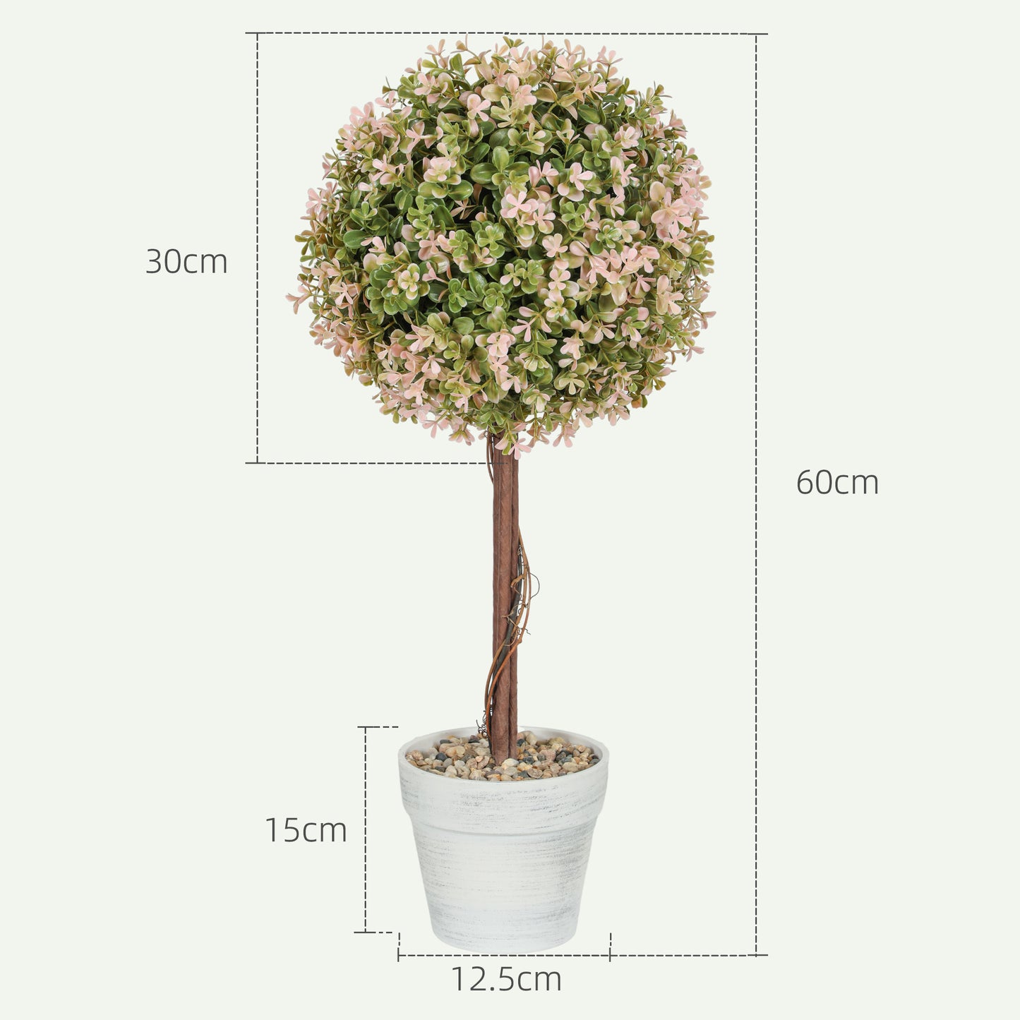 HOMCOM 2 Pack Decorative Artificial Plants Murraya Flowers In Pot UV Protected Indoor Outdoor Decor 60cm Cream White