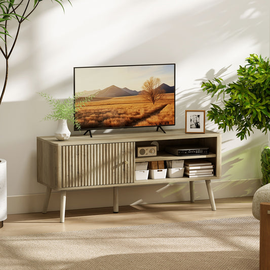 HOMCOM TV Stand Cabinet for TVs Up to 55 Inches Oak Finish With Open and Closed Storage
