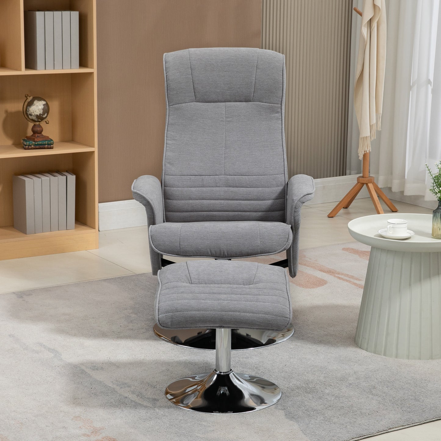 HOMCOM Swivel Recliner Chair With Footstool Velvet Upholstered Armchair With Ottoman Grey