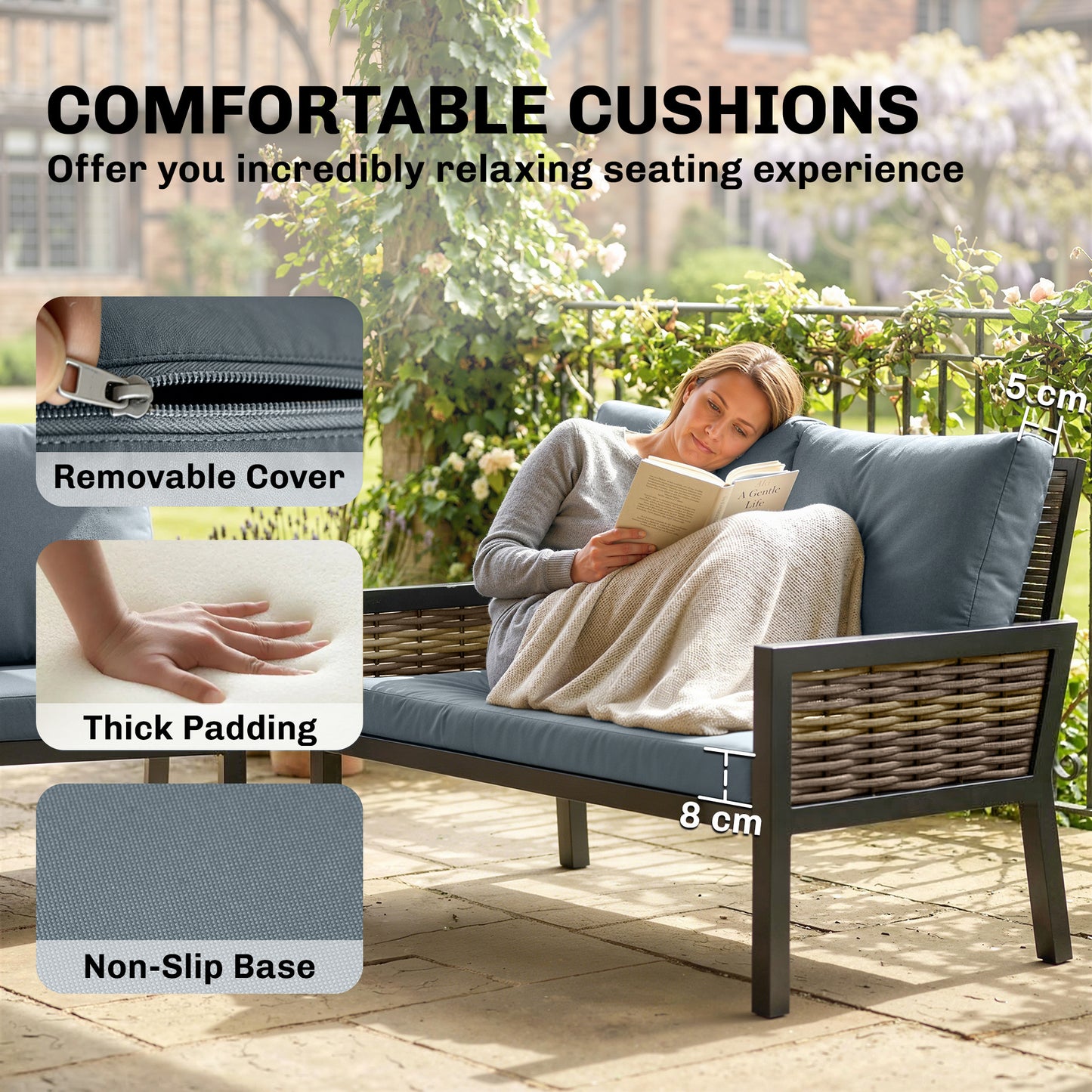 Outsunny 4 Seater Rattan Garden Furniture Set With Two Armchairs Loveseat And Coffee Table Grey Cushions