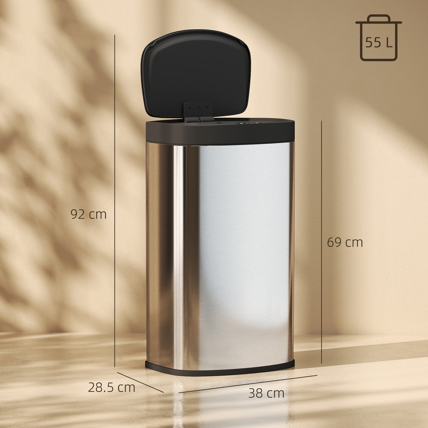 HOMCOM 55L Sensor Trash Can With Soft Close Lid Touchless Motion Stainless Steel Silver