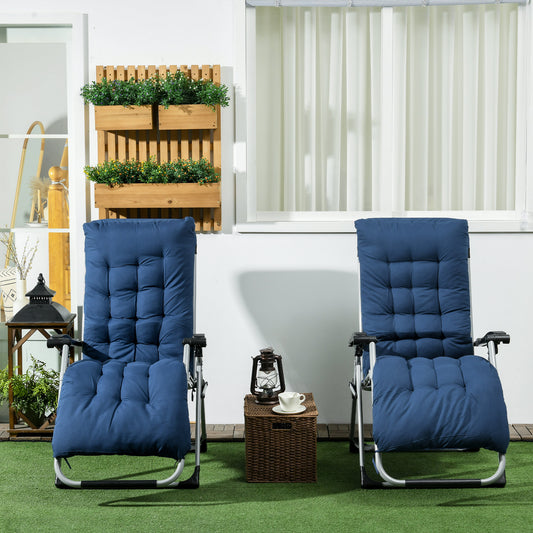 Outsunny 2 Pc Reclining Zero Gravity Sun Loungers Folding Chaise Lounge Chair With Cushions Blue Outdoor Patio Set