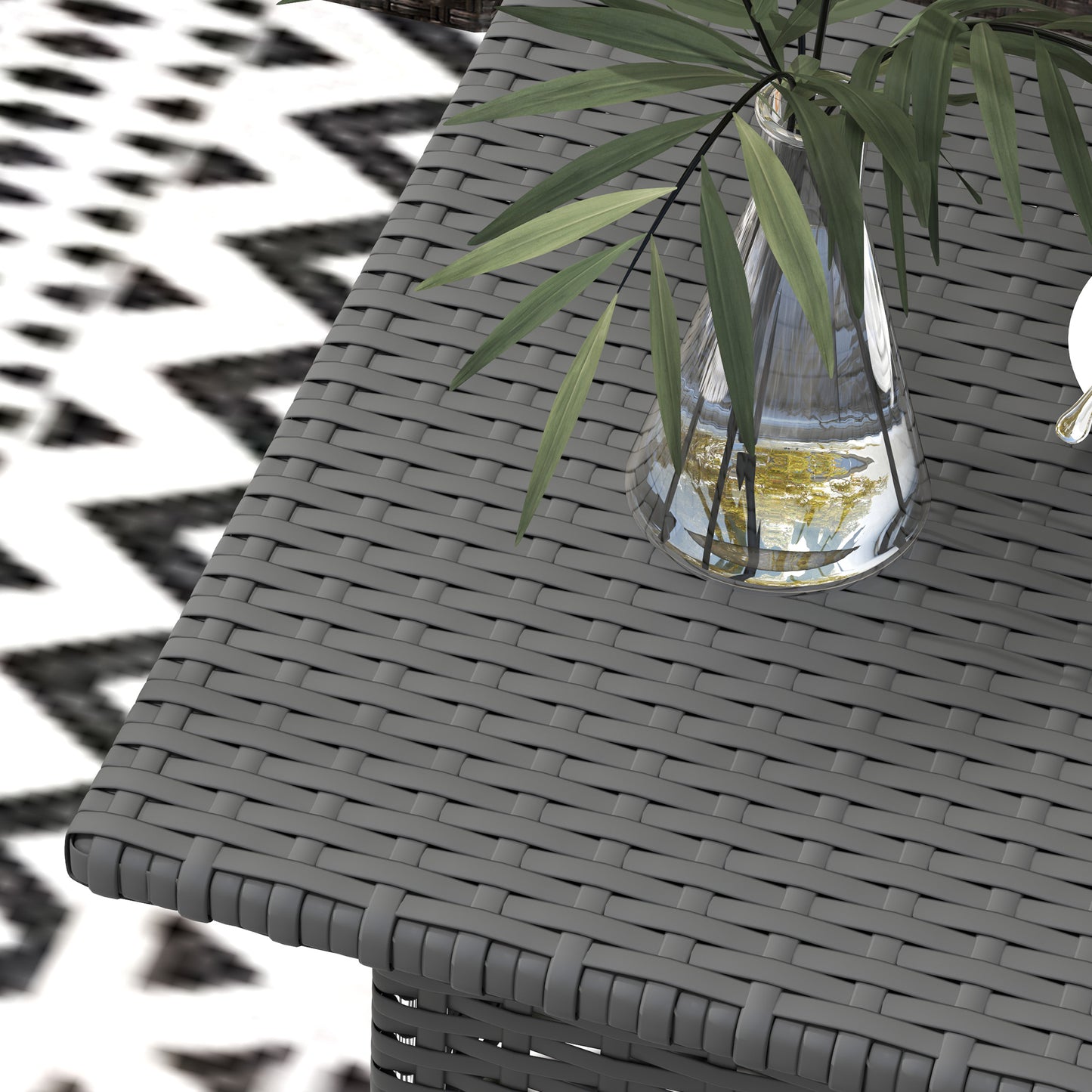 Outsunny Rattan Side Table Outdoor Coffee Table With Full Woven Top And Plastic Board Underneath For Patio Garden Grey