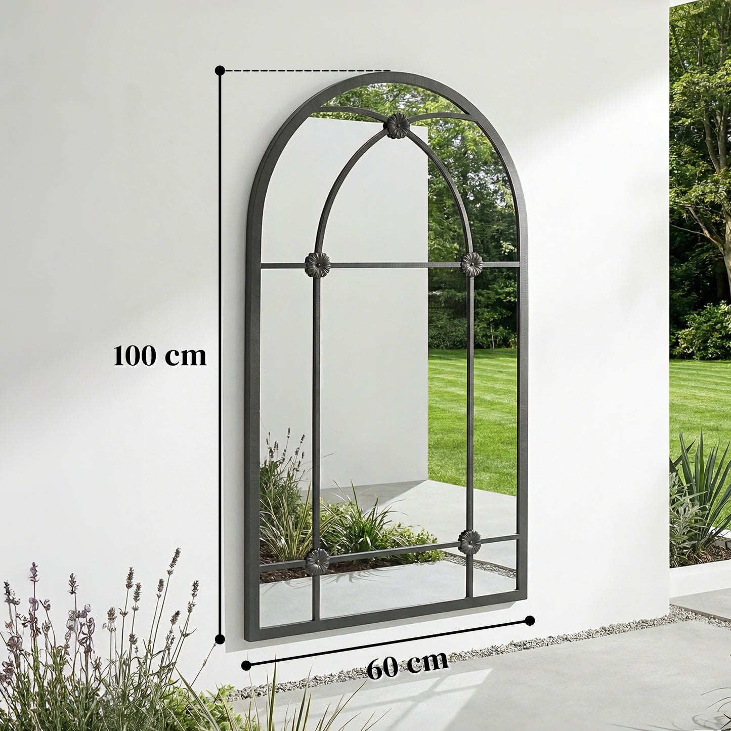 Outsunny Arched Mirror With Shatterproof Acrylic Windowpane, Wall Mounted, Black Metal Frame, 100 x 60 cm