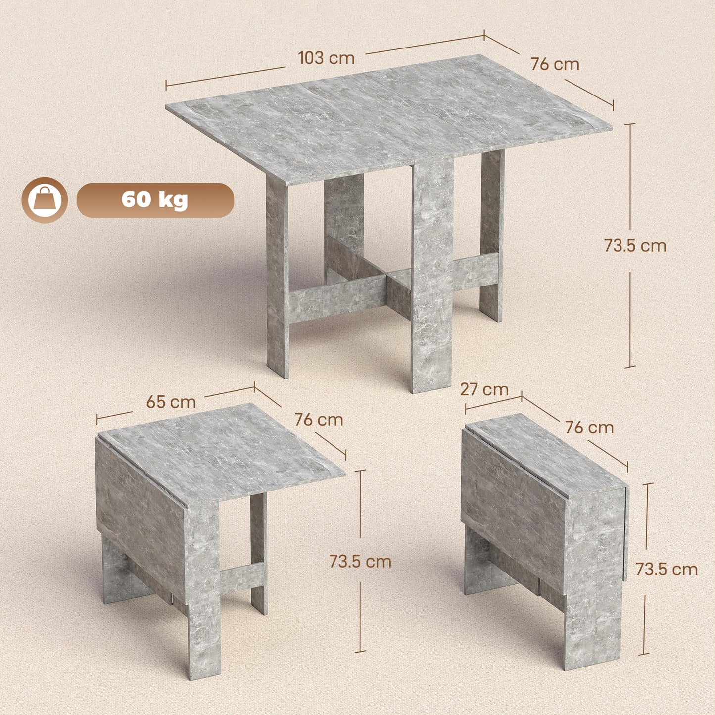 HOMCOM Folding Dining Table Space Saving Drop Leaf Kitchen Table For 4 To 6 People Grey