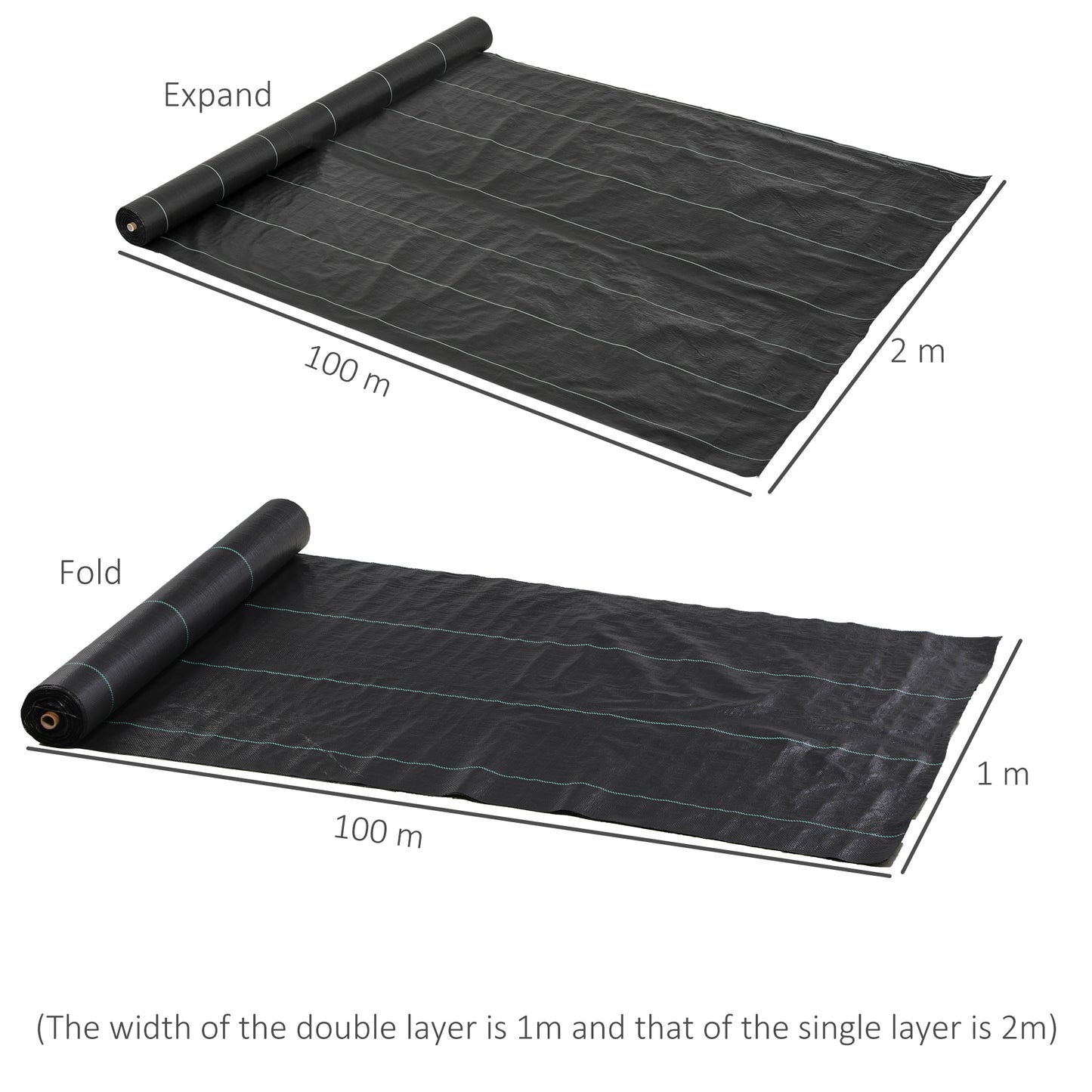 Outsunny Heavy Duty Weed Control Membrane 2m x 100m Black For Landscaping Driveways Gravel Artificial Grass Lawn Underlay