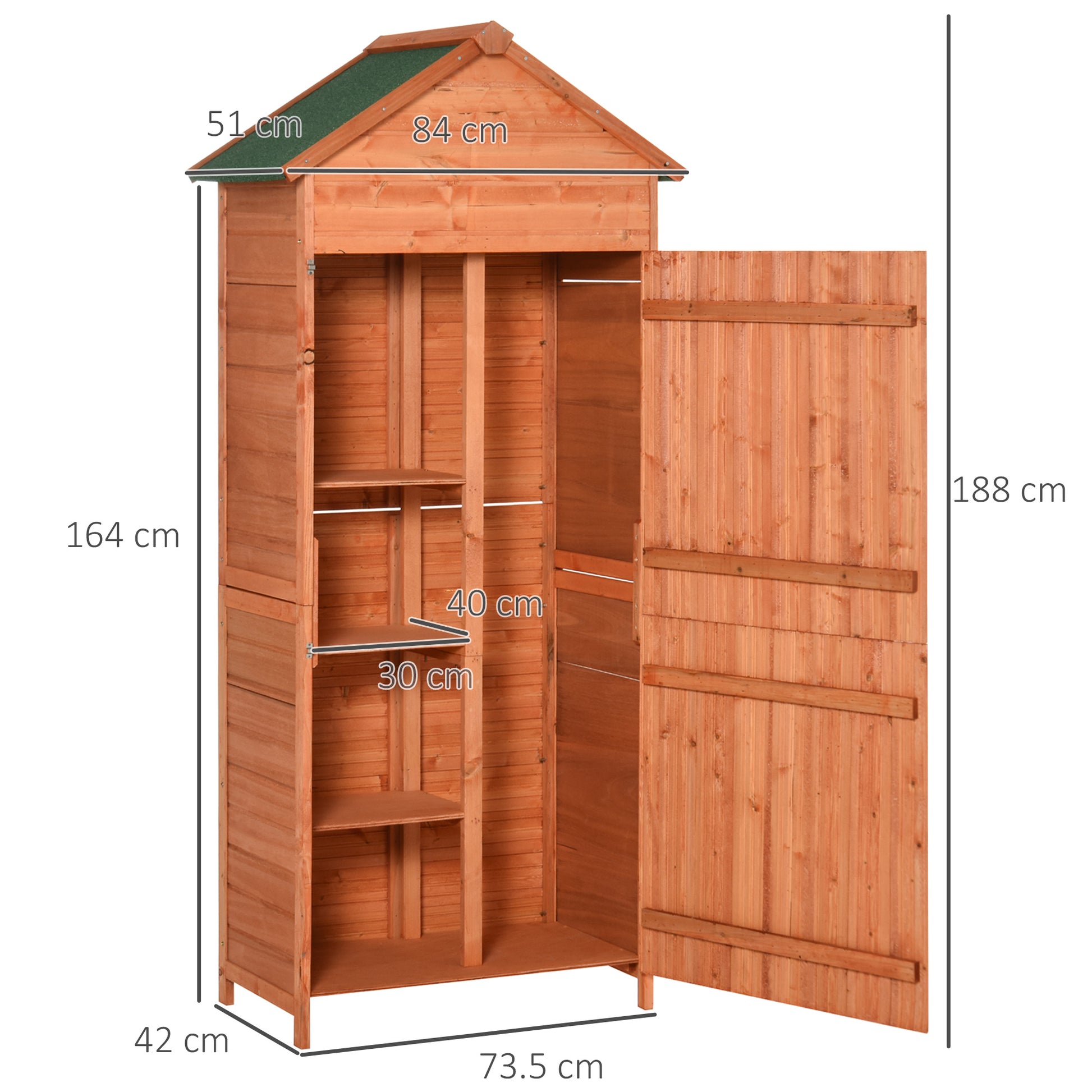 Outsunny Teak Wooden Garden Storage Shed with Apex Roof and Shelves - 89W x 50D (cm) - ALL4U RETAILER LTD