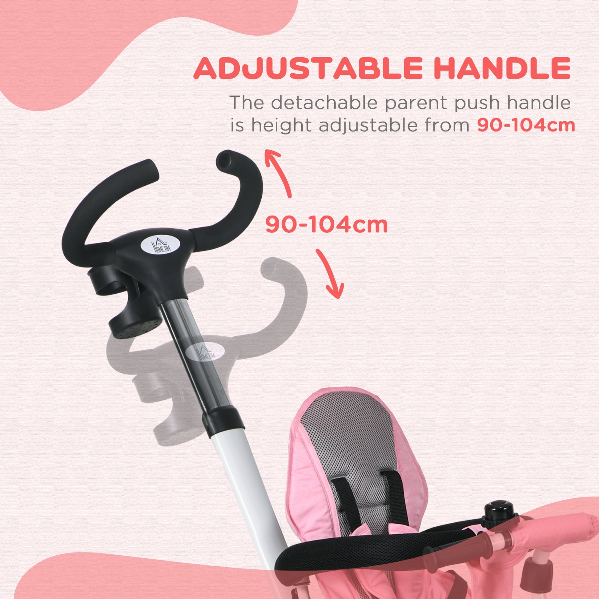 HOMCOM 4-in-1 Metal Frame Baby Push Tricycle with Parent Handle for Ages 1-5, Pink - ALL4U RETAILER LTD